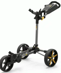 POWAKADDY DLX LITE FF GOLF PUSH CART – GUN METAL / YELLOW +FREE UMBRELLA HOLDER -Golf Clubs Shop PKFFY3 600x600 1
