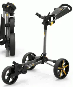 POWAKADDY DLX LITE FF GOLF PUSH CART – GUN METAL / YELLOW +FREE UMBRELLA HOLDER